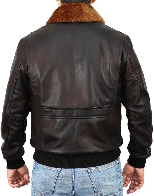 SpazeUp A2 Leather Jacket Men - Air Force Pilot Flight Distressed Brown Leather Jacket Men