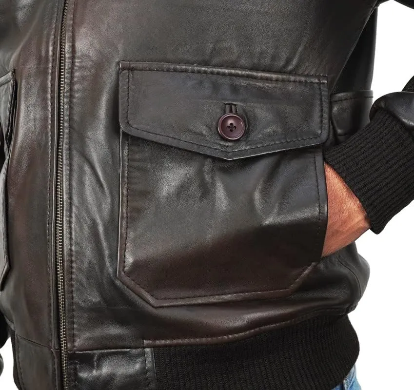SpazeUp A2 Leather Jacket Men - Air Force Pilot Flight Distressed Brown Leather Jacket Men