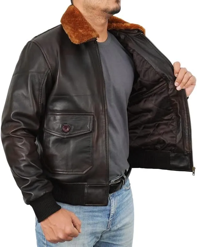 SpazeUp A2 Leather Jacket Men - Air Force Pilot Flight Distressed Brown Leather Jacket Men
