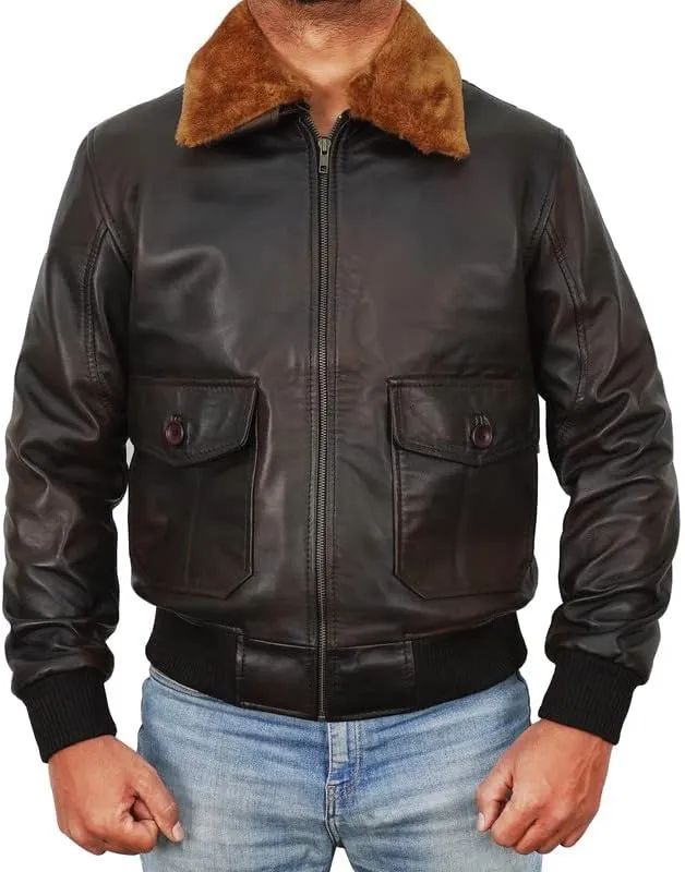 SpazeUp A2 Leather Jacket Men - Air Force Pilot Flight Distressed Brown Leather Jacket Men