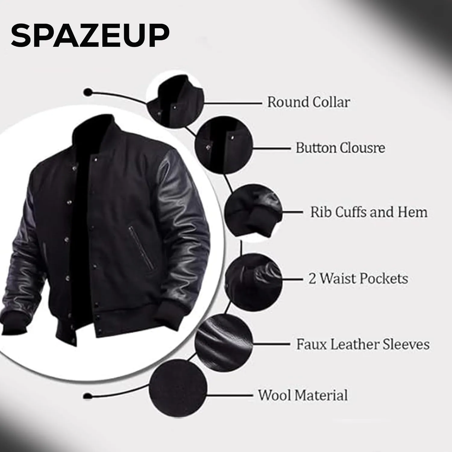 SpazeUp Letterman Jacket Men College Baseball Bomber Jacket | Wool   Faux Leather Letterman Jacket Men