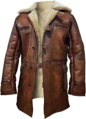 SpazeUp Mens Sheepskin Leather Jacket - Faux Shearling Brown Real Leather Bomber Jackets for Men