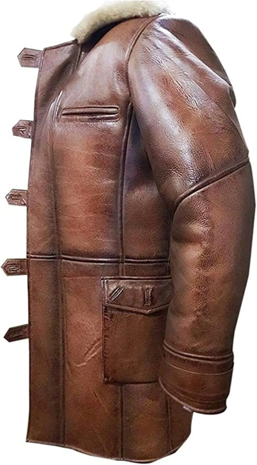 SpazeUp Mens Sheepskin Leather Jacket - Faux Shearling Brown Real Leather Bomber Jackets for Men