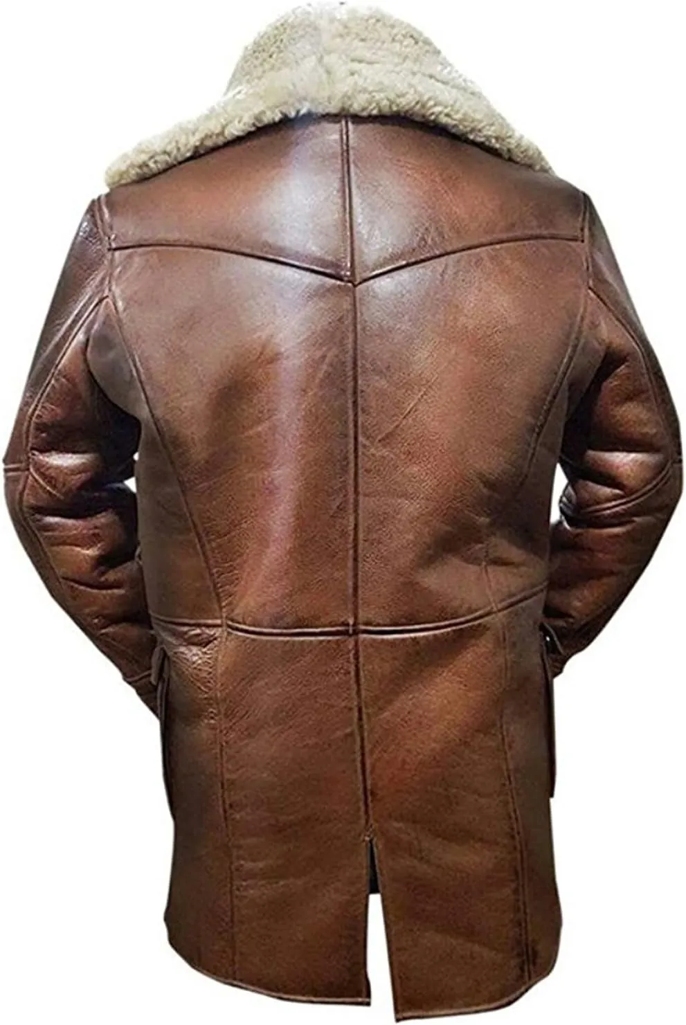 SpazeUp Mens Sheepskin Leather Jacket - Faux Shearling Brown Real Leather Bomber Jackets for Men