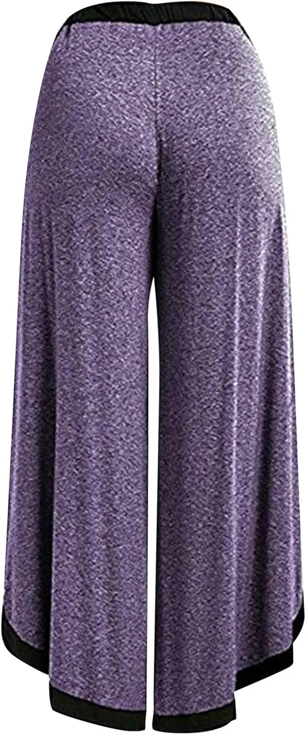 Split Leg Pants for Women Palazzo Boho High Waisted Flowy Trousers Wide Leg Loose Baggy Trendy Festival Clothes
