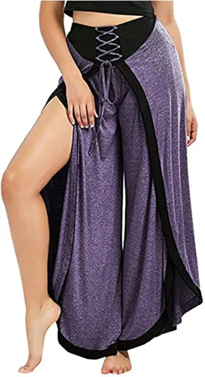 Split Leg Pants for Women Palazzo Boho High Waisted Flowy Trousers Wide Leg Loose Baggy Trendy Festival Clothes