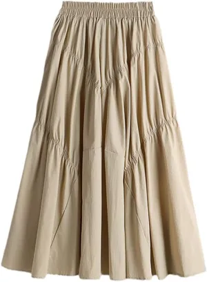 Spring Summer Fashion Midi Long Skirt Women Aesthetic High Waist A Line Pleated Skirt Female