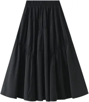 Spring Summer Fashion Midi Long Skirt Women Aesthetic High Waist A Line Pleated Skirt Female