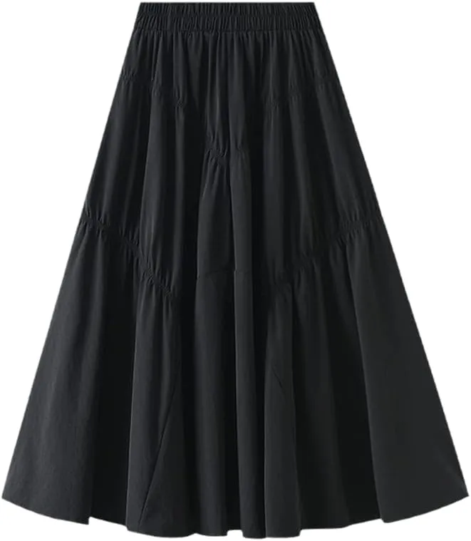 Spring Summer Fashion Midi Long Skirt Women Aesthetic High Waist A Line Pleated Skirt Female