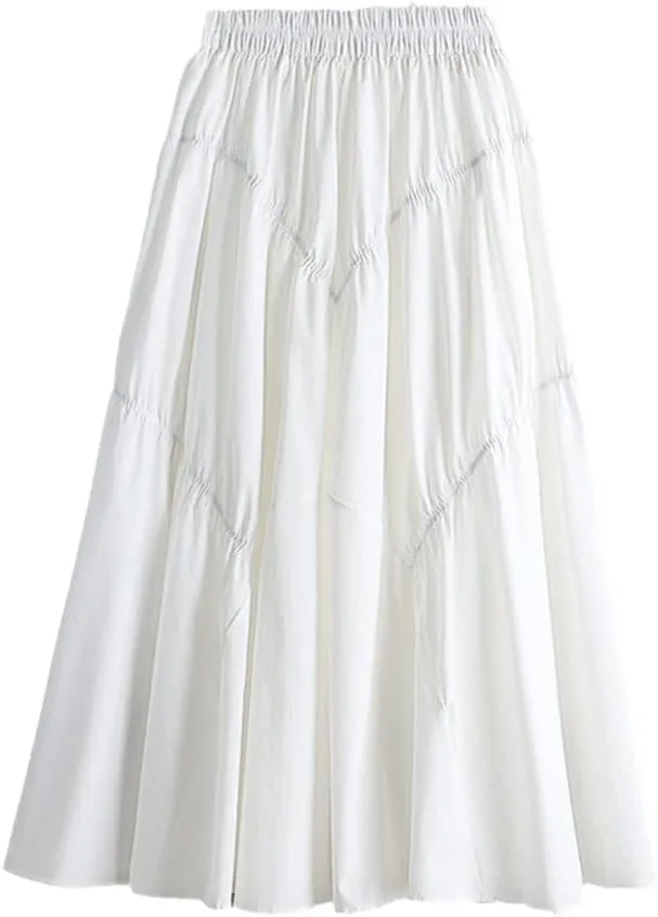 Spring Summer Fashion Midi Long Skirt Women Aesthetic High Waist A Line Pleated Skirt Female