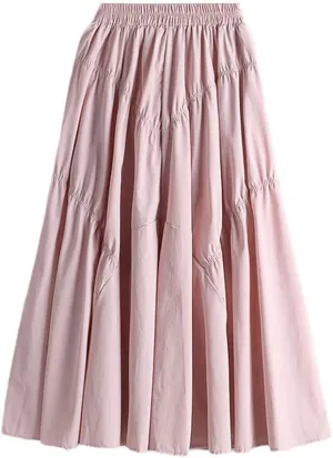 Spring Summer Fashion Midi Long Skirt Women Aesthetic High Waist A Line Pleated Skirt Female