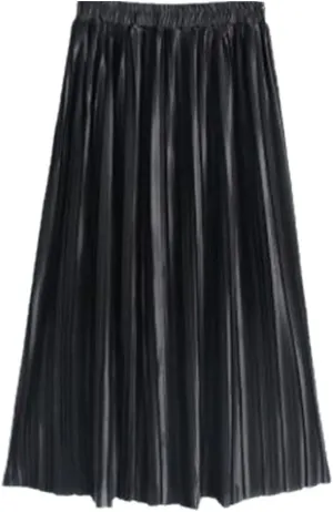 Spring Summer Women's Skirt Vintage Pleated Fashion Metallic Color Midi Skirt