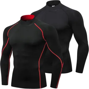 SPVISE 1 or 2 Pack Men's Compression Shirts Long Sleeve Athletic Workout T-Shirts Cool Dry Undershirts Turtle Neck Gym Tops