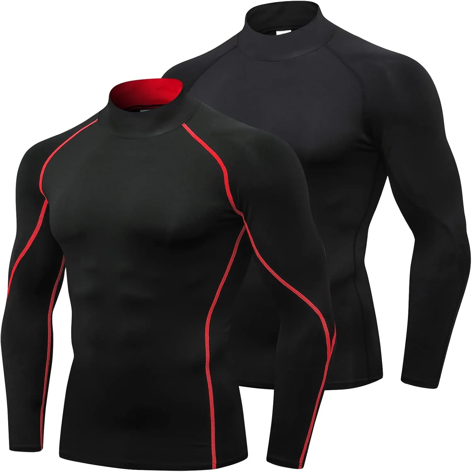 SPVISE 1 or 2 Pack Men's Compression Shirts Long Sleeve Athletic Workout T-Shirts Cool Dry Undershirts Turtle Neck Gym Tops