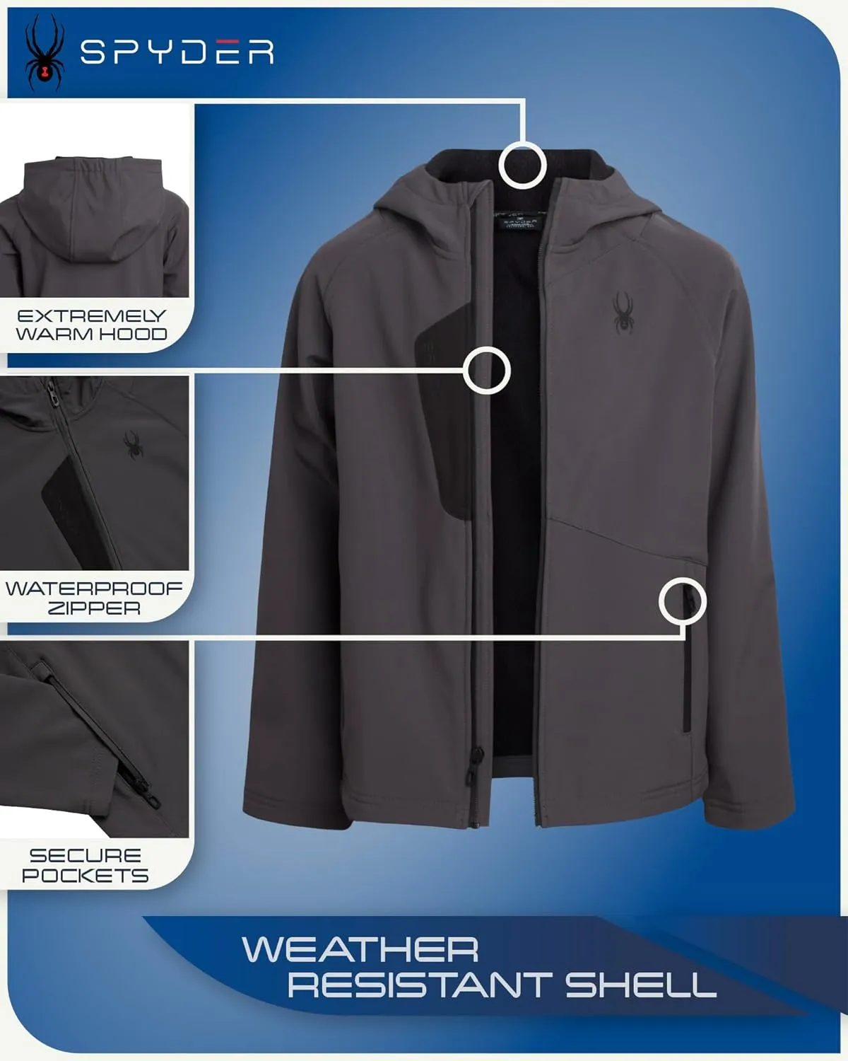 Spyder Boys' Soft Shell Jacket - Lightweight Fleece Lined Water and Wind Resistant Windbreaker Jacket for Boys (Sizes: 8-20)