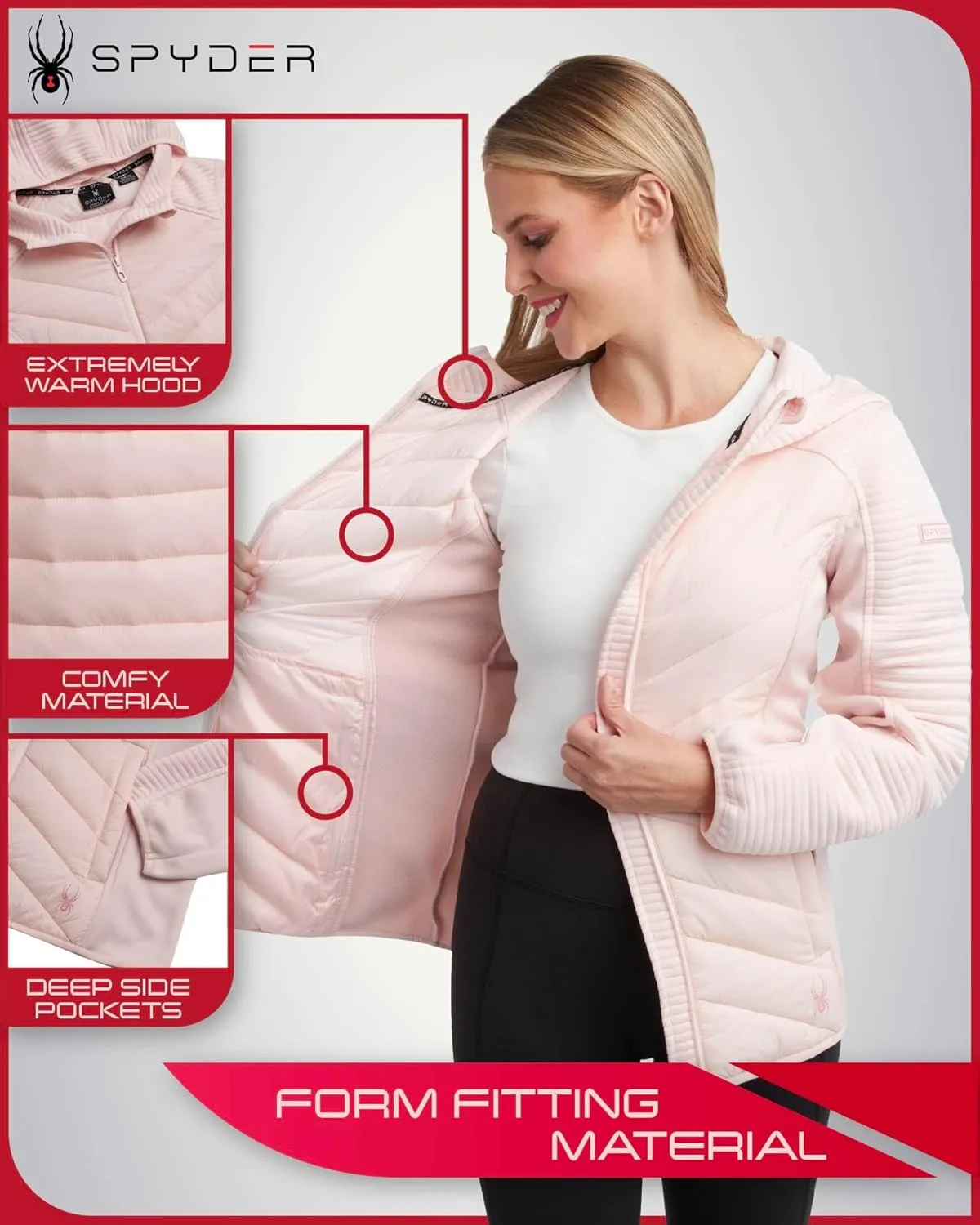 Spyder Women's Puffer Jacket - Mixed Fleece Insulated Winter Coat with Taffeta Panels- Quilted Hooded Jacket for Women (S-XL)