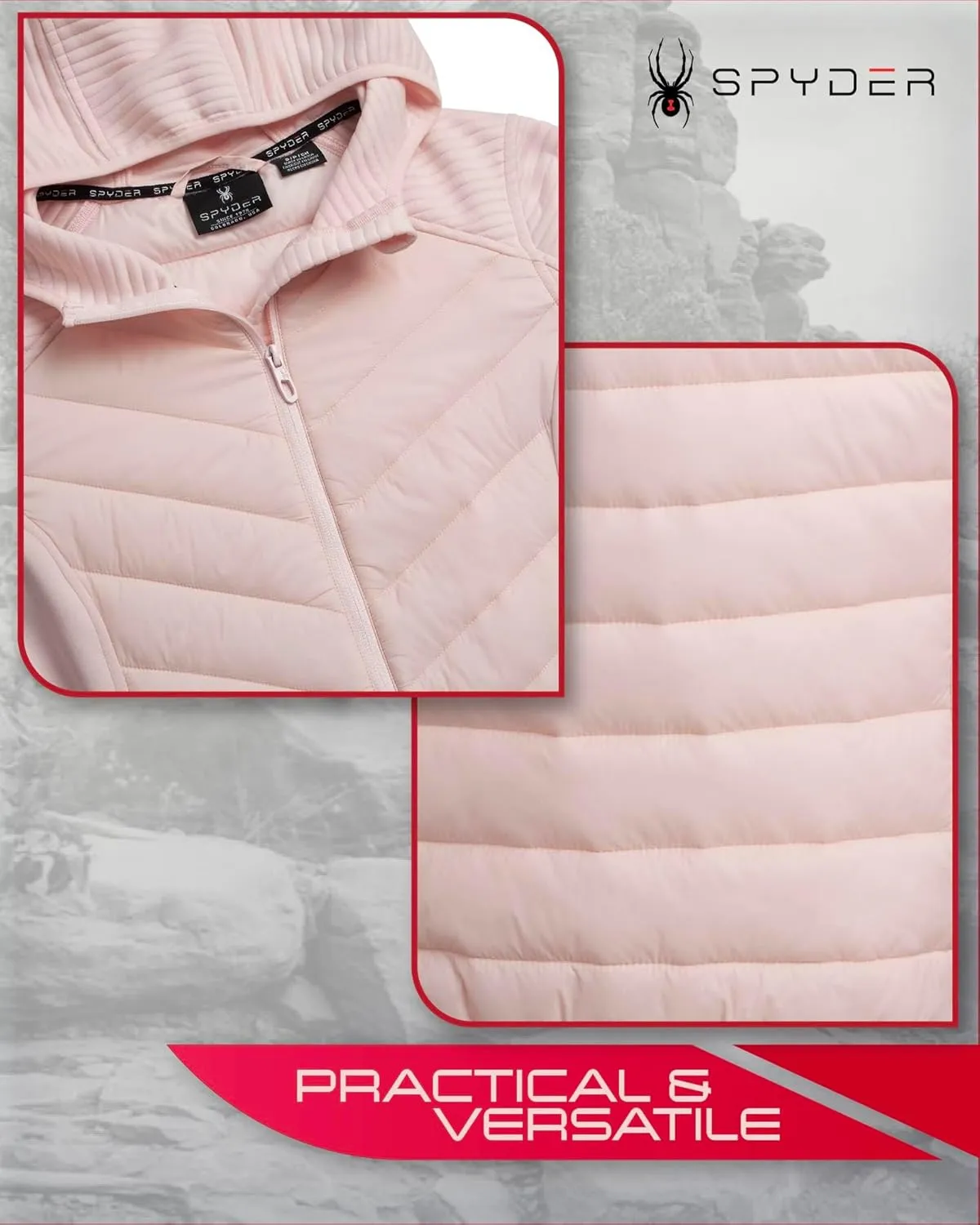 Spyder Women's Puffer Jacket - Mixed Fleece Insulated Winter Coat with Taffeta Panels- Quilted Hooded Jacket for Women (S-XL)