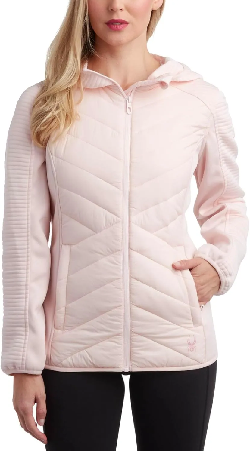 Spyder Women's Puffer Jacket - Mixed Fleece Insulated Winter Coat with Taffeta Panels- Quilted Hooded Jacket for Women (S-XL)