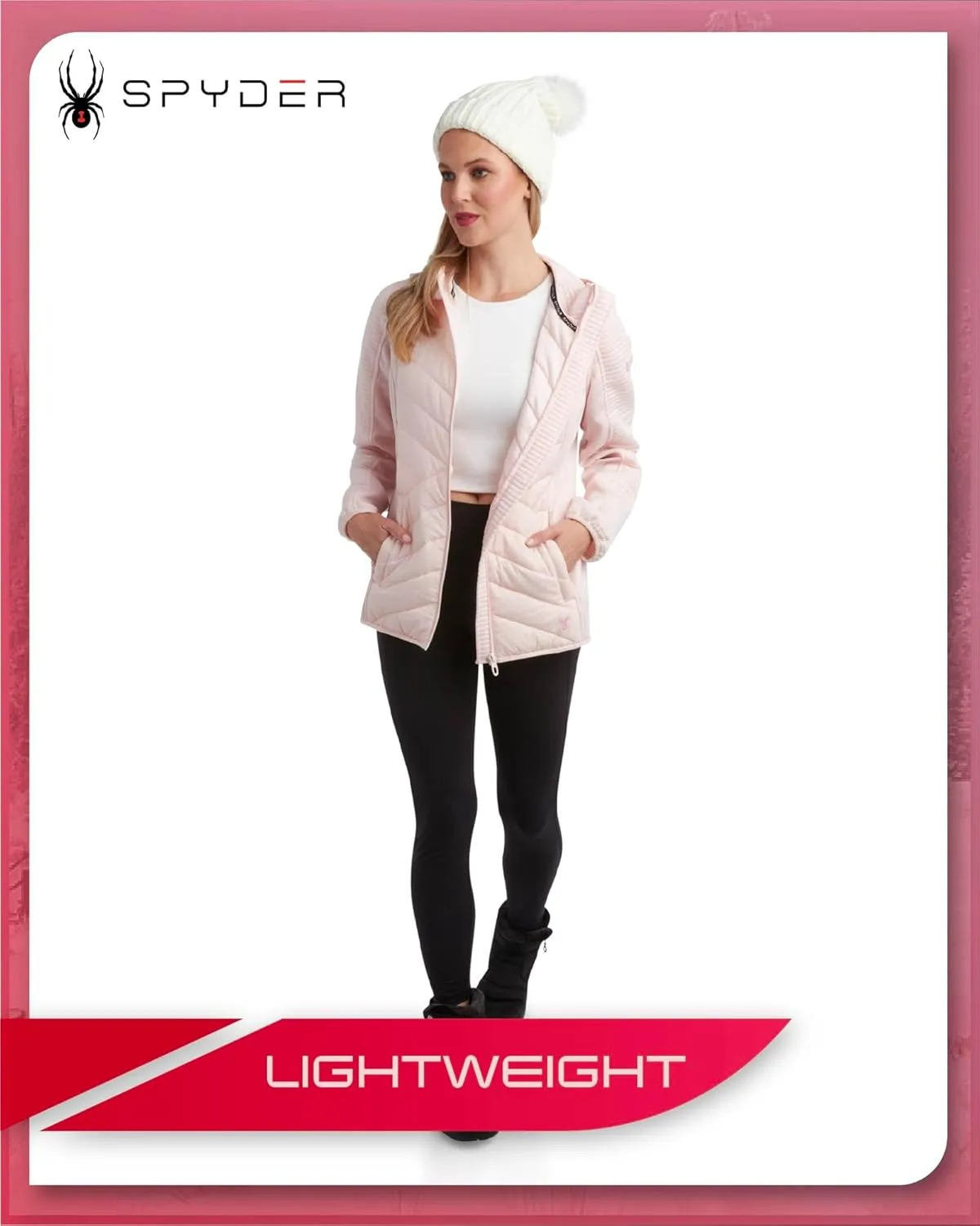 Spyder Women's Puffer Jacket - Mixed Fleece Insulated Winter Coat with Taffeta Panels- Quilted Hooded Jacket for Women (S-XL)
