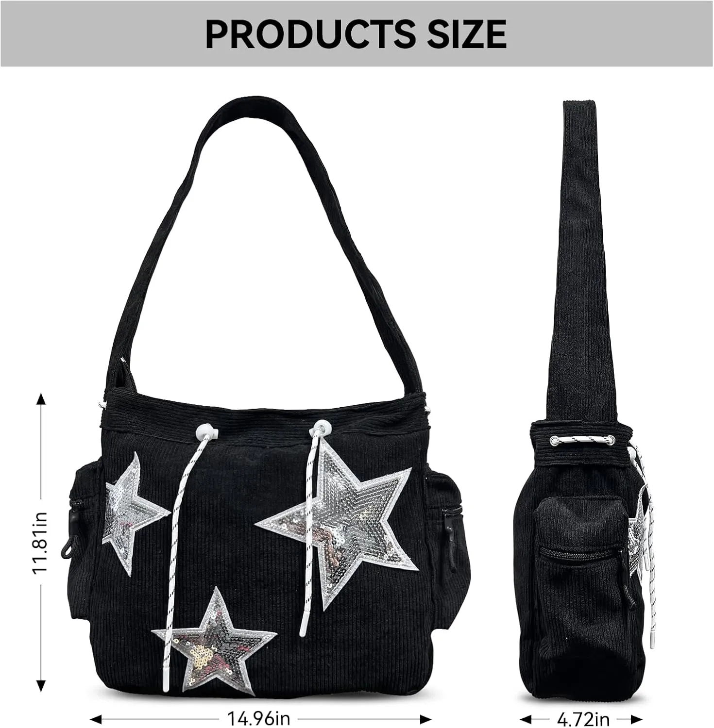 Star Y2K Tote Bag Hobo Bag for Women Aesthetic Cute Messenger Canvas Bag Preppy Large Capacity Shoulder Bag.