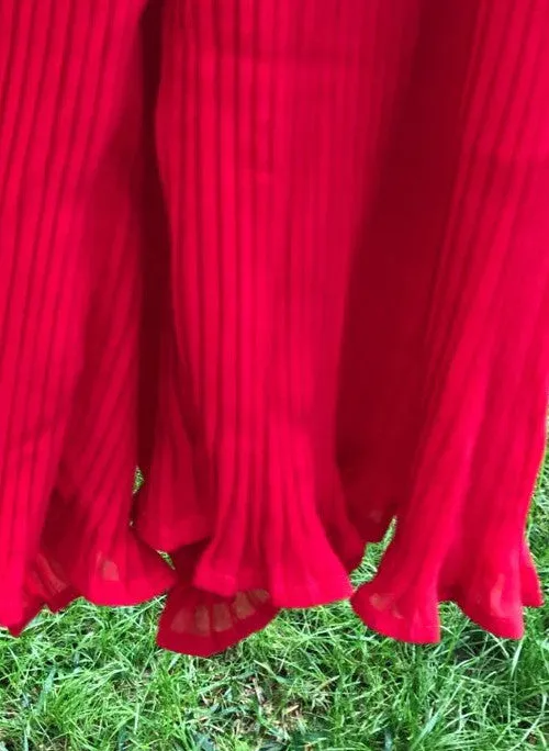 Strappy Pleated Ruffle Top Culottes Jumpsuit in Red