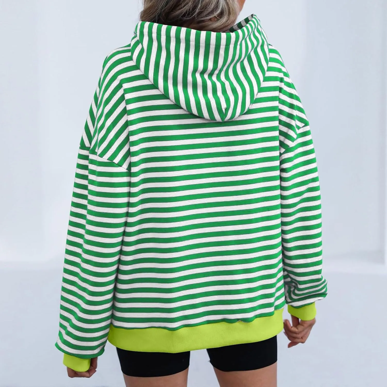 Striped Sweatshirt for Women Long Sleeve Hooded Sweatshirt Oversized Sweatshirt with Drawstring Fashion Hoodie