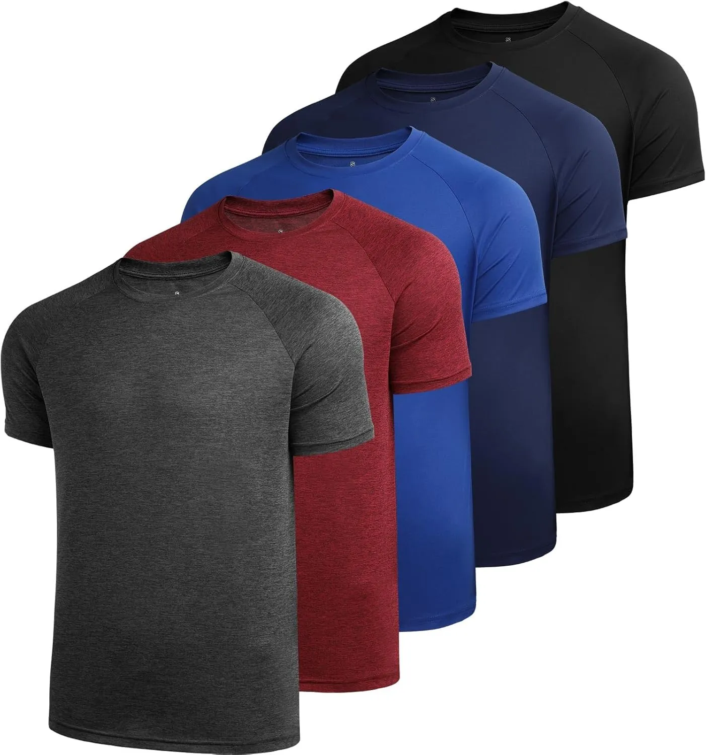 Sumolux 5 Pack Mens Active Crew Neck T Shirts Quick Dry Athletic Running Gym Workout Short Sleeve Tee Tops Bulk