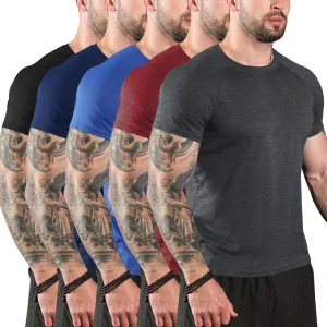 Sumolux 5 Pack Mens Active Crew Neck T Shirts Quick Dry Athletic Running Gym Workout Short Sleeve Tee Tops Bulk