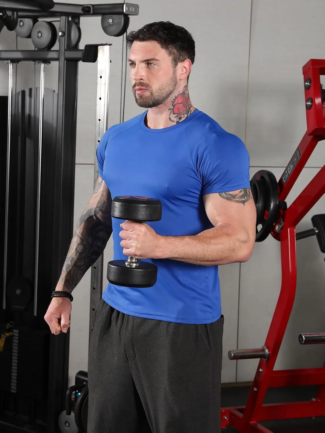 Sumolux 5 Pack Mens Active Crew Neck T Shirts Quick Dry Athletic Running Gym Workout Short Sleeve Tee Tops Bulk