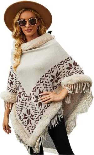 Sweater Women Oversized Cloak Women's Clothing Winter Sweater Knitwear Fur Collar Winter Warm Cloak Women's Edge Bat Cloak