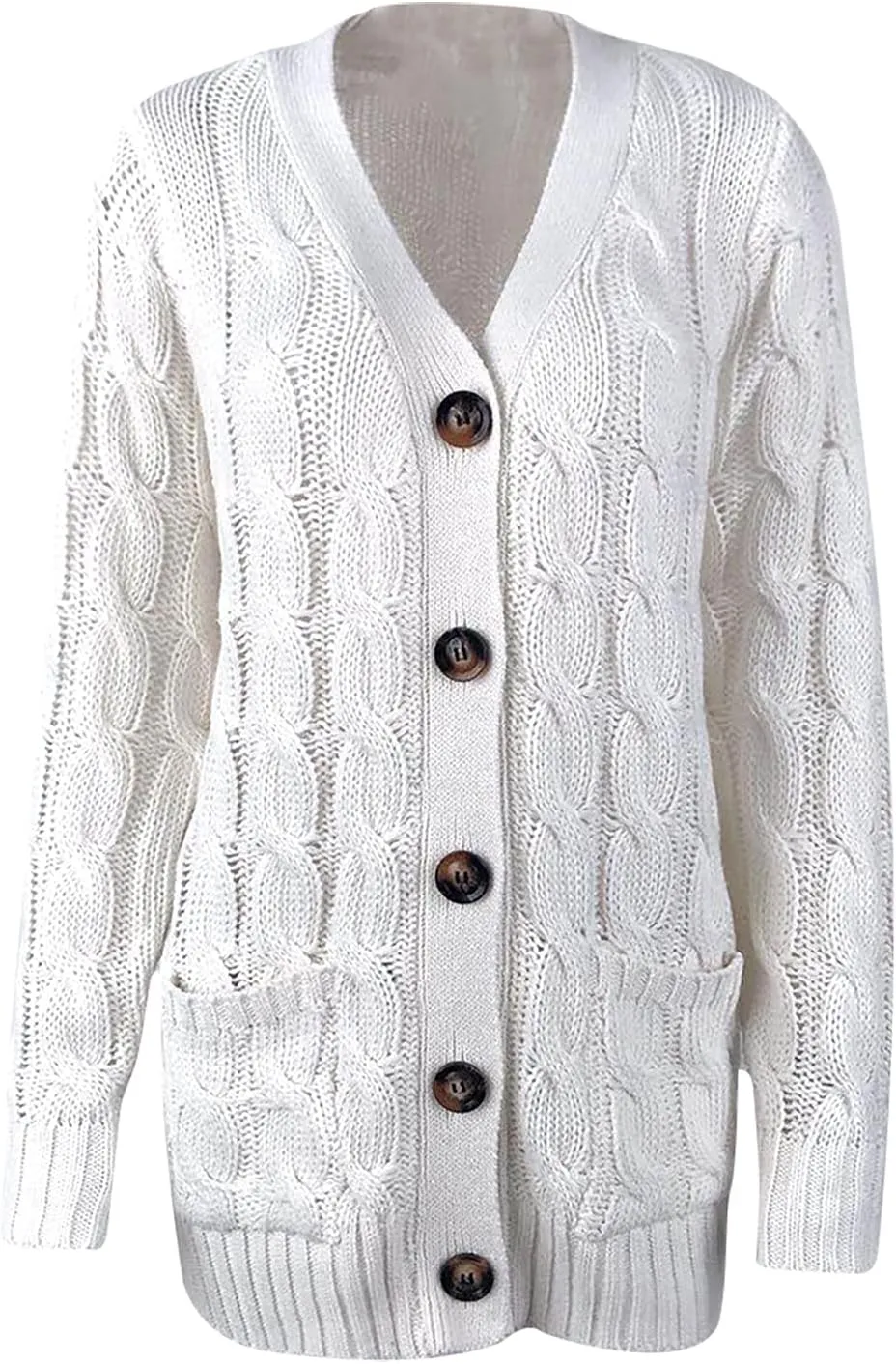 Sweaters for Women Fashion Open Front Long Sleeve Button Cardigans Chunky Cable Knitted Fall Winter Cardigan Outwear