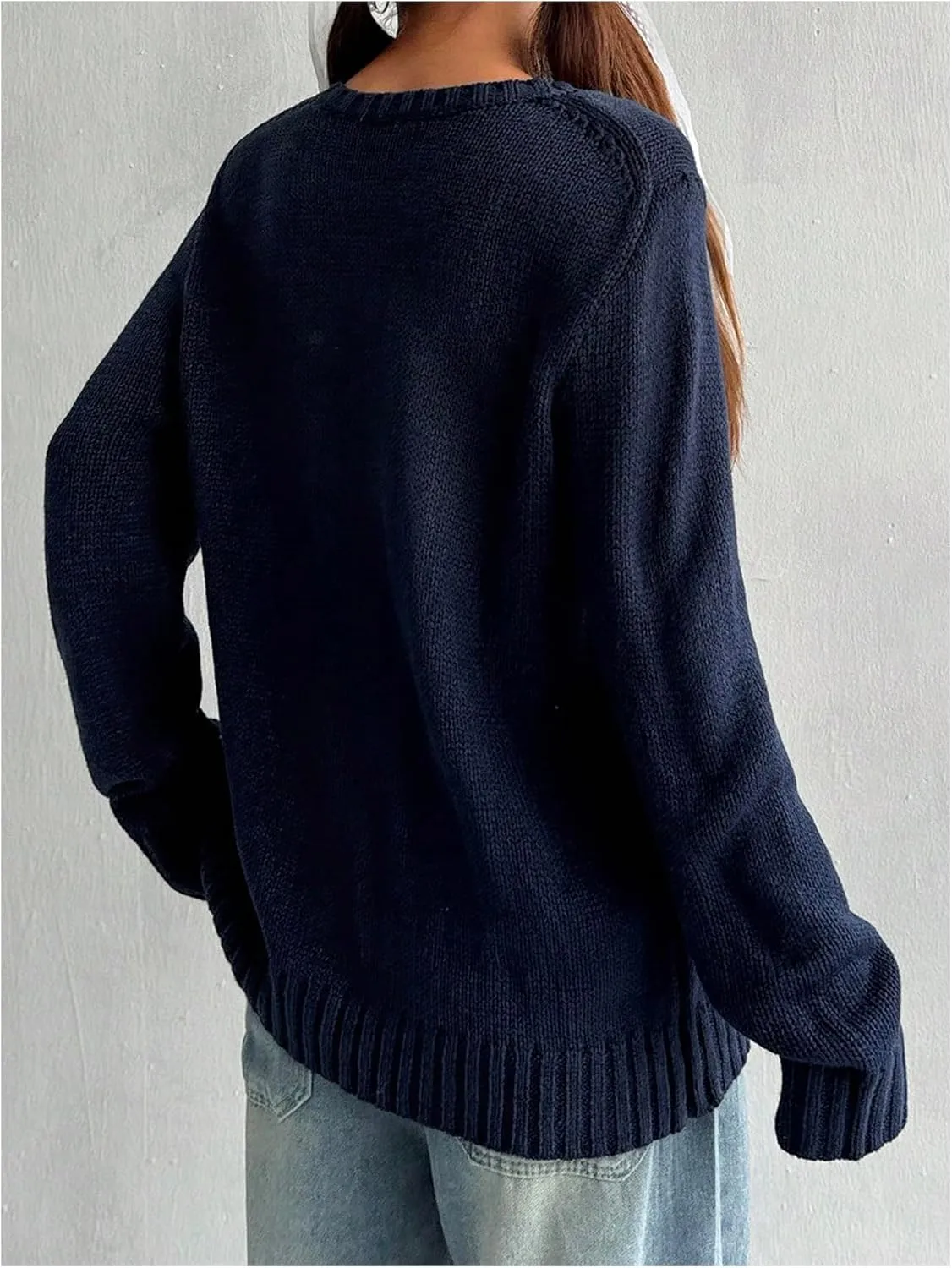 SweatyRocks Women's Flag Pattern Long Sleeve Round Neck Sweater Casual Loose Pullover Sweater
