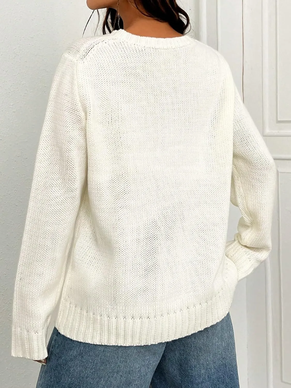 SweatyRocks Women's Flag Pattern Long Sleeve Round Neck Sweater Casual Loose Pullover Sweater