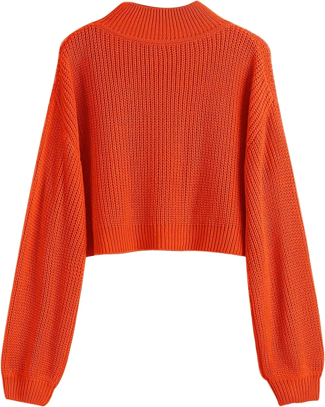SweatyRocks Women's Long Sleeve Mock Neck Cropped Sweater Drop Shoulder Pullover Sweater Lantern Sleeve Ribbed Knit Crop Top
