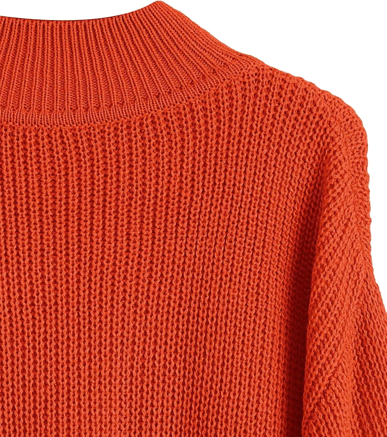 SweatyRocks Women's Long Sleeve Mock Neck Cropped Sweater Drop Shoulder Pullover Sweater Lantern Sleeve Ribbed Knit Crop Top