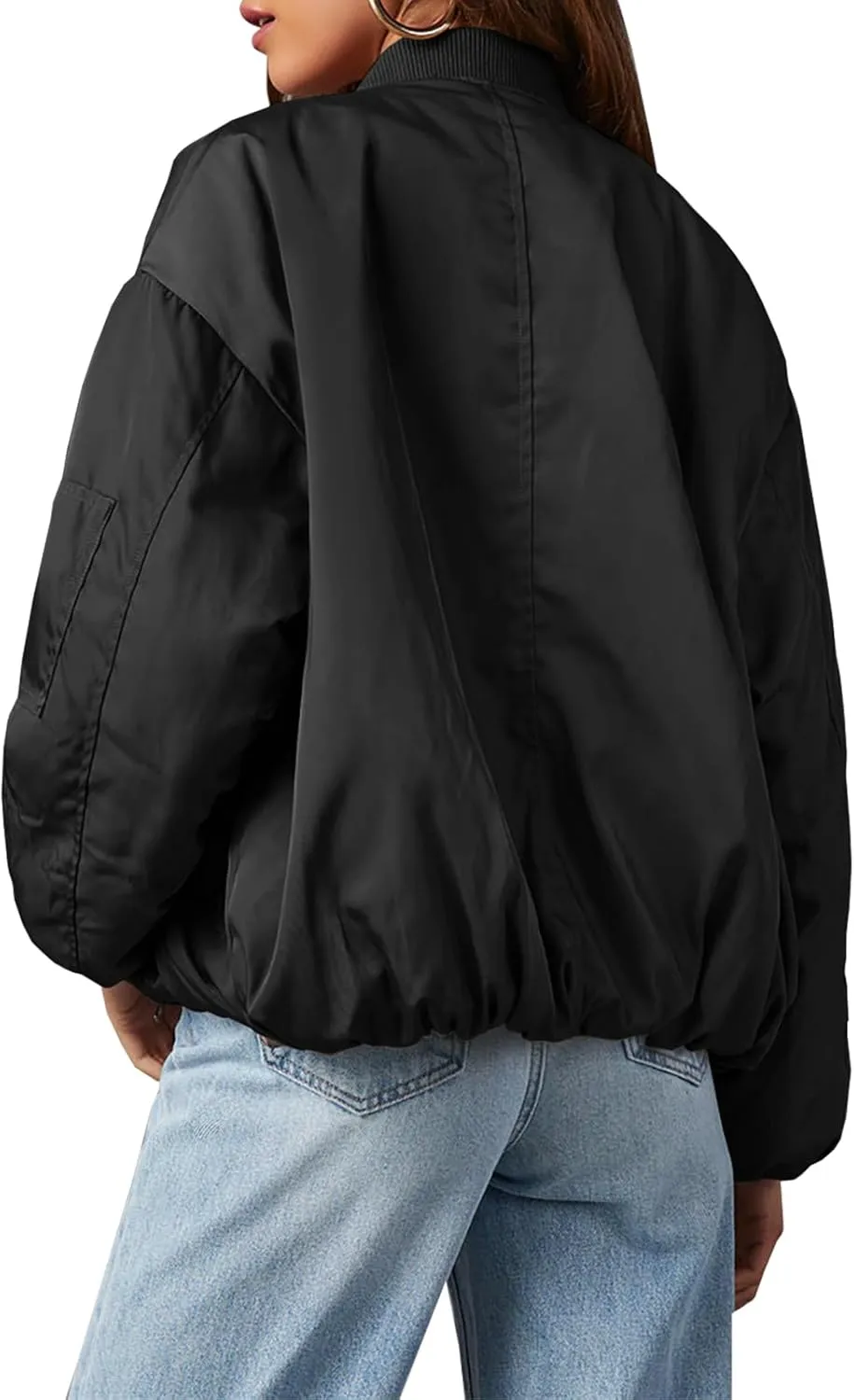 Tankaneo Womens Zip Up Bomber Jacket Oversized Fashion Casual Fully Lined Winter Coats With Pockets