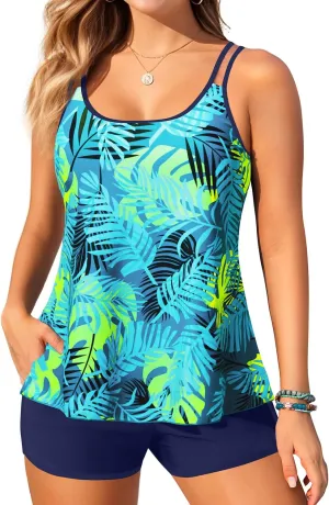 Tankini Swimsuits with Shorts - Two Piece Tummy Control Flowy Bathing Suits Top with Two Pockets Boy Shorts 2025