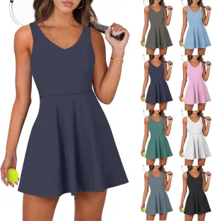 Tennis Dresses for Women with Shorts Cross Open Back V Neck Workout Skort Dress Summer Athleisure Mini Tank Dress