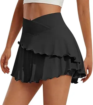 Tennis Skirt Pleated Skorts for Woman Double Ruffle Golf Skirts with Pockets Tummy Control Athletic Skorts for Woman