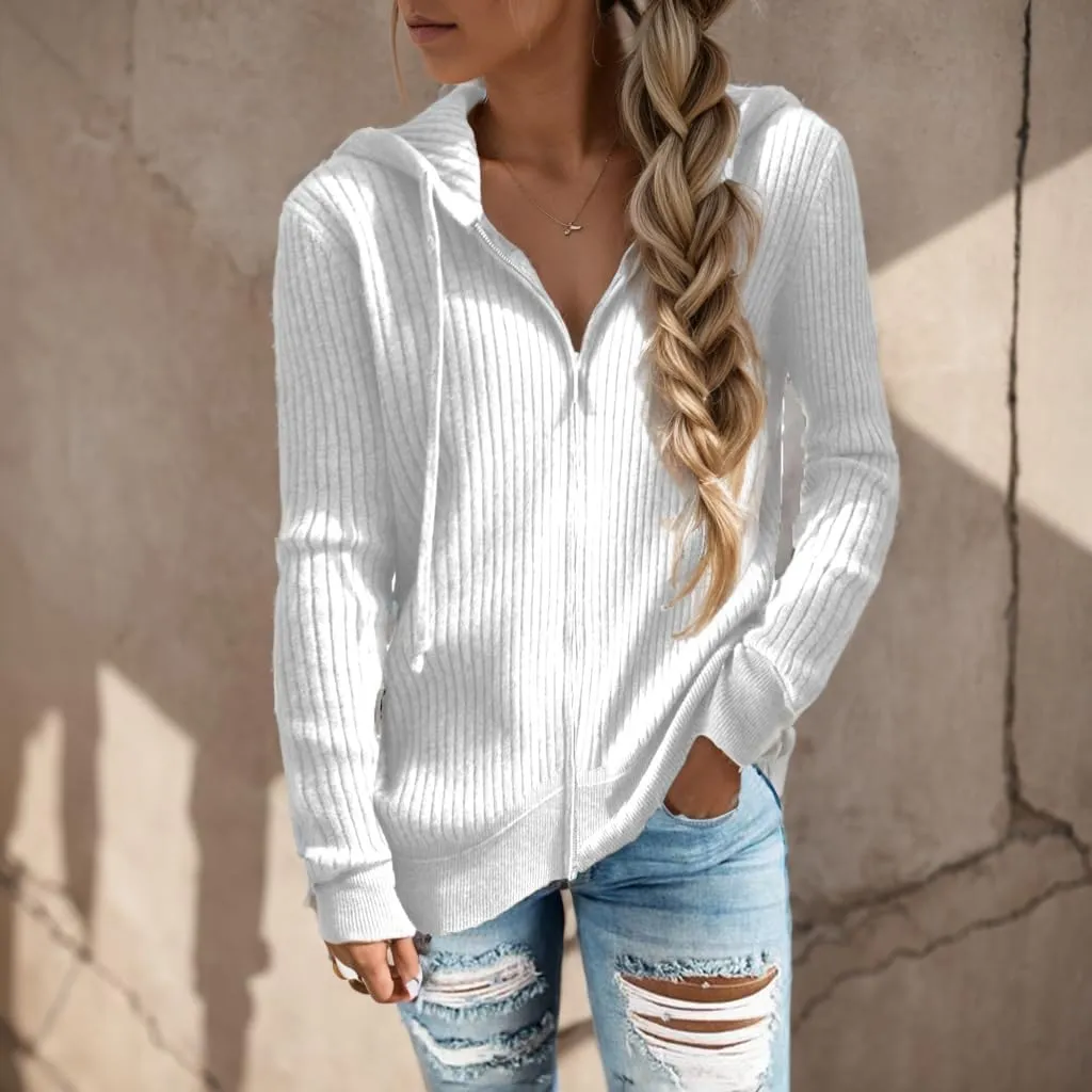 TIAFORD Women Zip Up Cardigan Sweater Oversized Long Sleeve Drawstring Hoodie Sweater Knit Open Front Hooded Outwear Coat