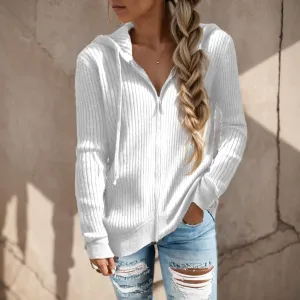 TIAFORD Women Zip Up Cardigan Sweater Oversized Long Sleeve Drawstring Hoodie Sweater Knit Open Front Hooded Outwear Coat