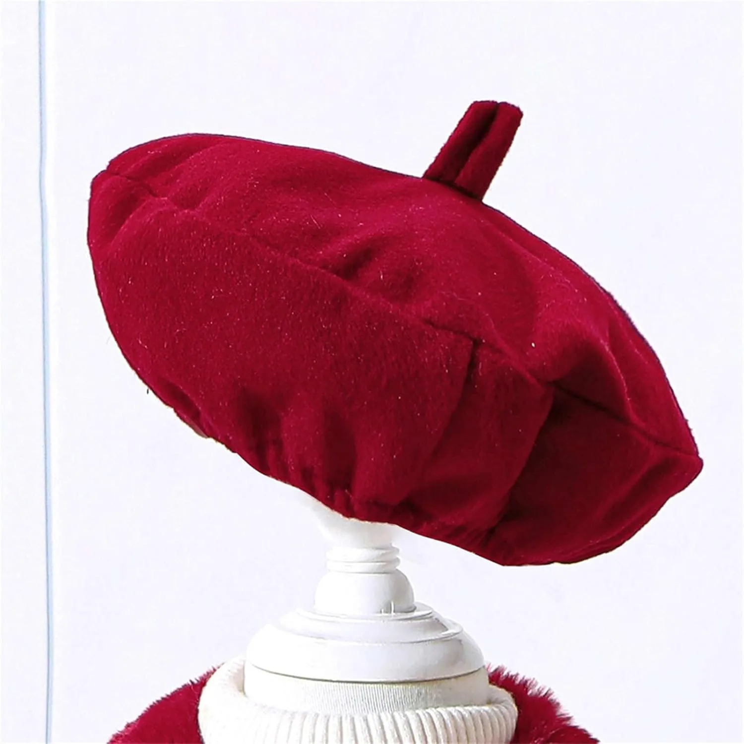 Toddler Kids Girls Trench Jacket Long Sleeve Fury Collar Warm Peacoat with Beret Hat Set for Casual