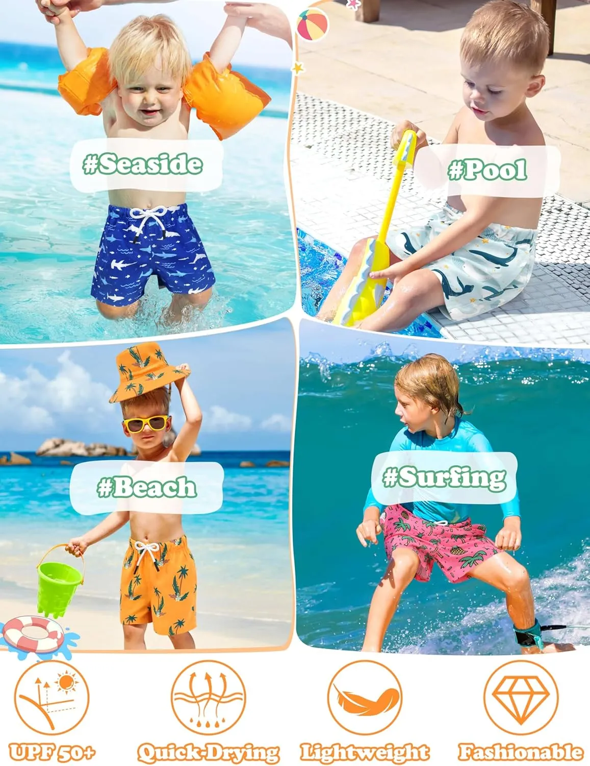 Toddler Swim Trunks Quick Dry Toddler Bathing Suits for Boys Swim Shorts Baby Swimsuit Boys Board Shorts Kids Swimwear