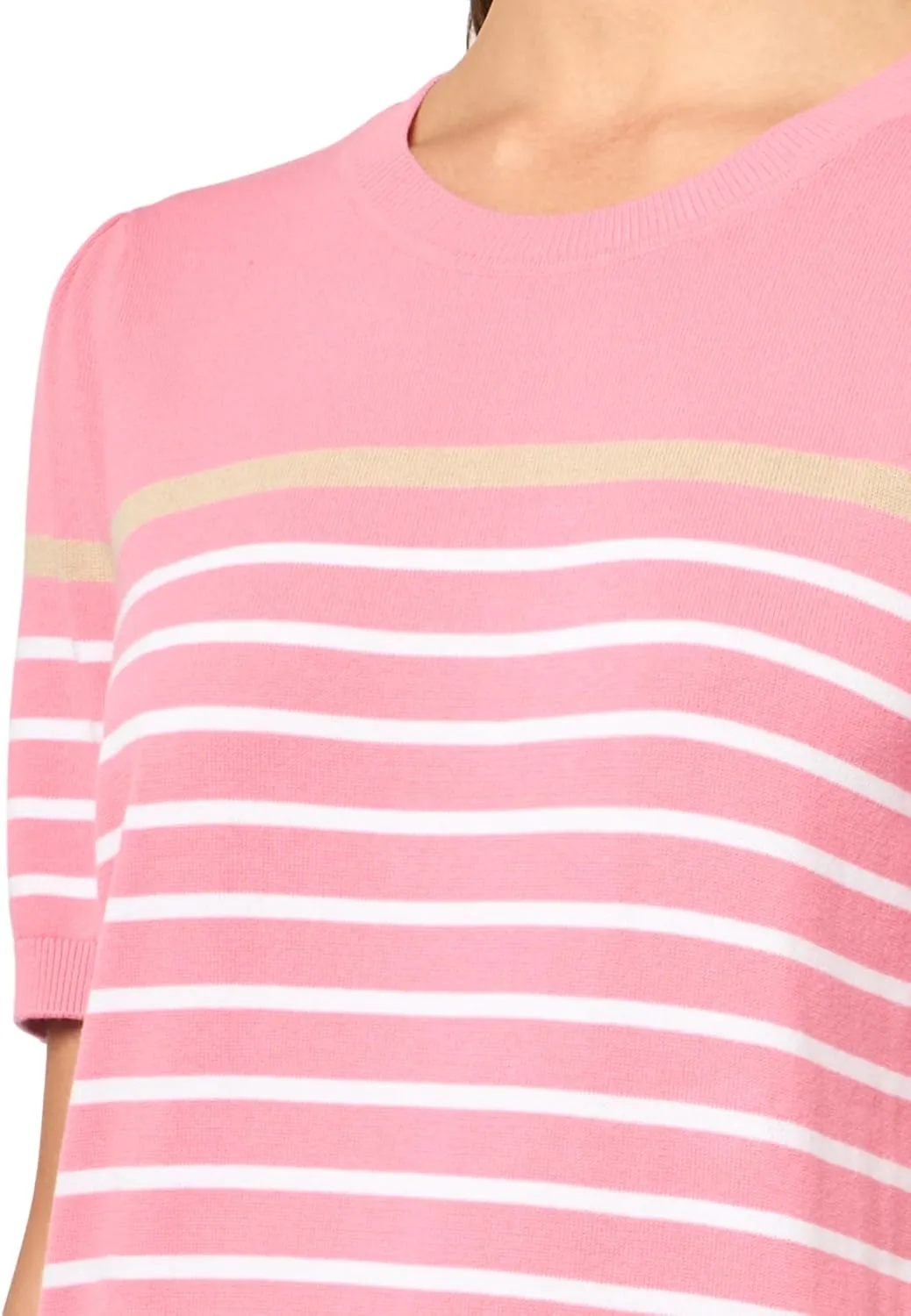 Tommy Hilfiger Women's Short Sleeve Striped Crewneck Pullover Sweater