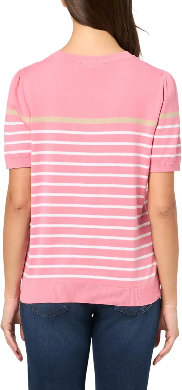 Tommy Hilfiger Women's Short Sleeve Striped Crewneck Pullover Sweater