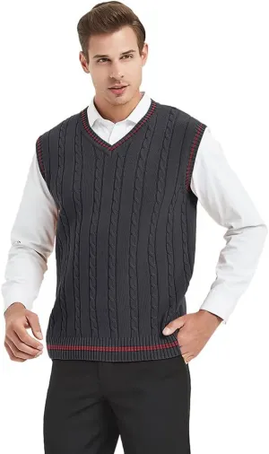 TopTie Men's 100% Cotton Knit Sweater Vest