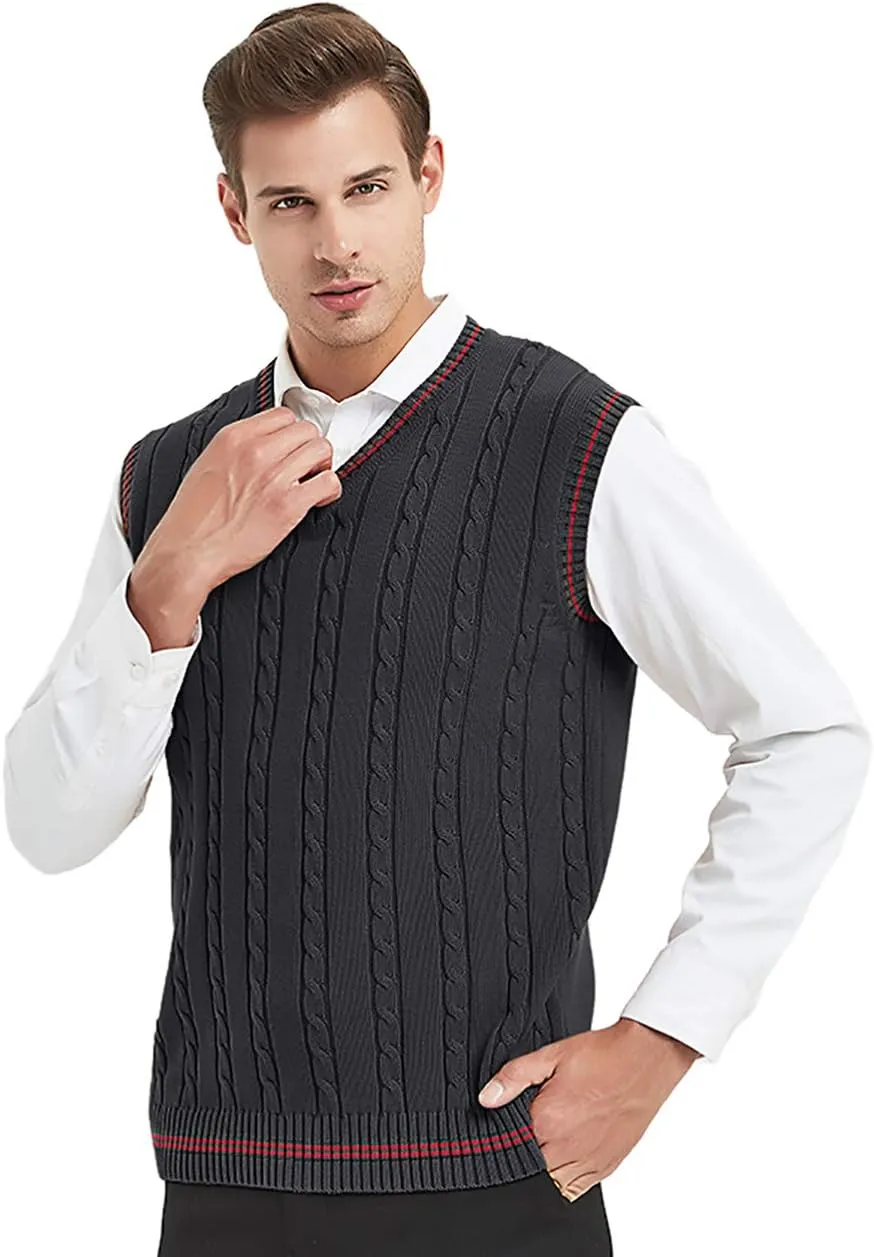 TopTie Men's 100% Cotton Knit Sweater Vest