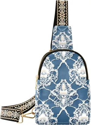 trendy Blue and White Lace Flowers bags fanny pack leather fanny pack for women for day pack