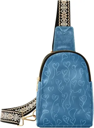 Trendy Cartoon Cute Blue Valentine Love leather fanny pack waterproof sling backpack for women for day pack
