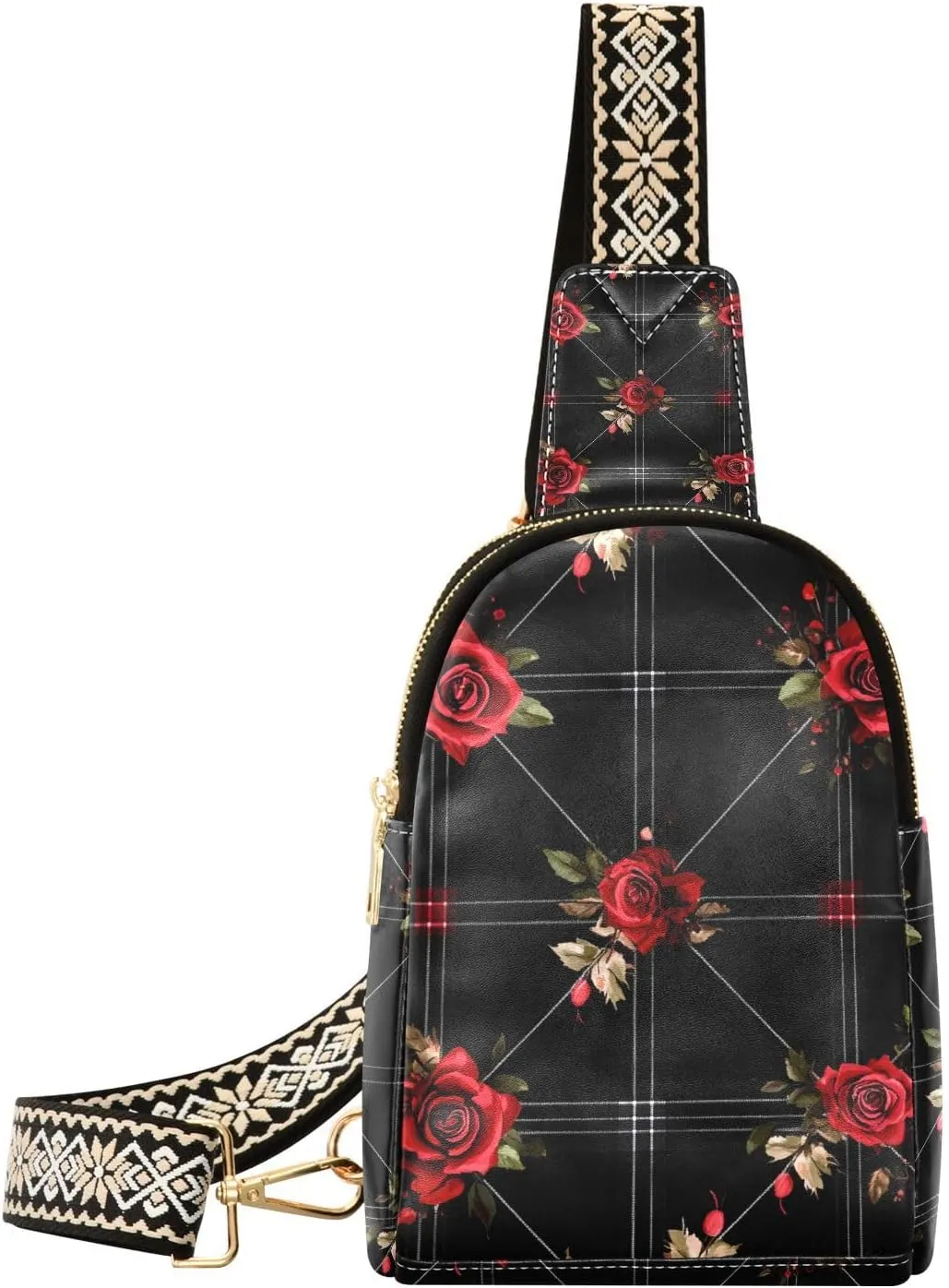 Trendy Red and Black Vintage Rose Flowers fanny pack diaper anti-theft travel fanny pack for for travel